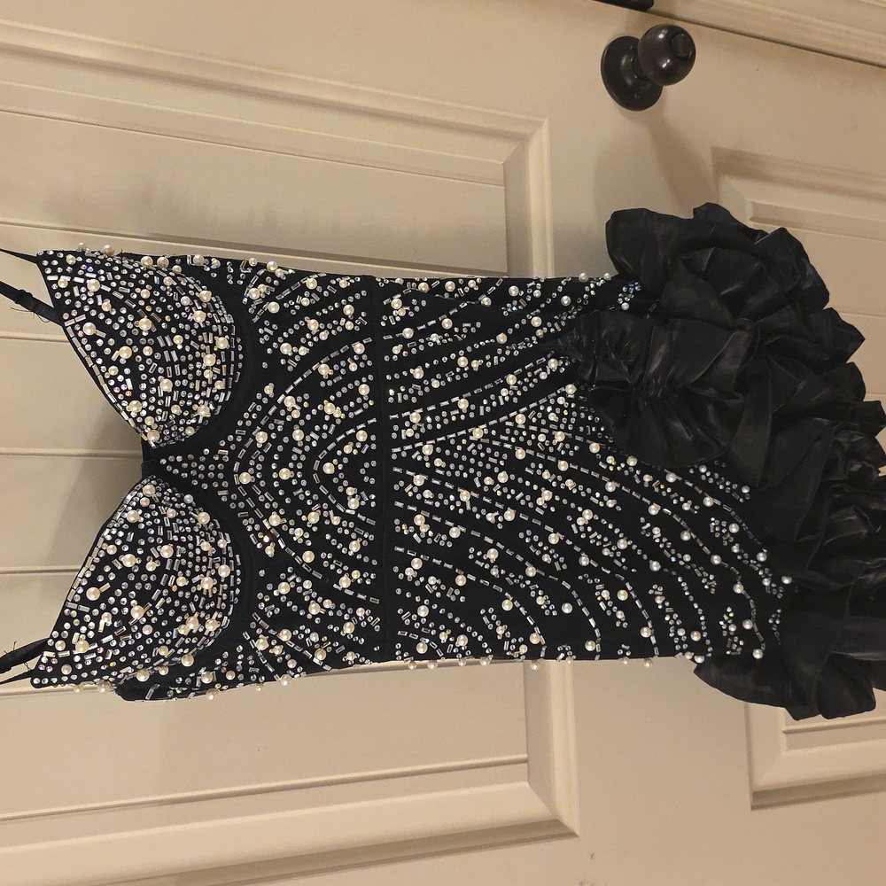 Windsor Black Dress with Pearl and Silver Beading